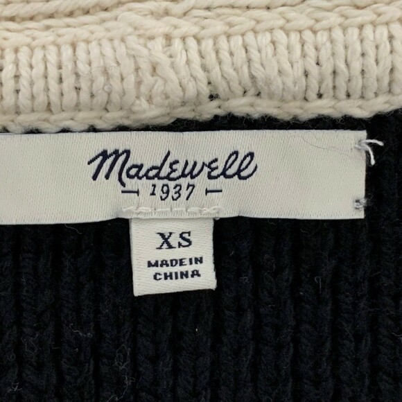Madewell Open Cardigan Sweater Shawl Collar Chunky Knit Ivory & Black Size XS - Picture 6 of 9